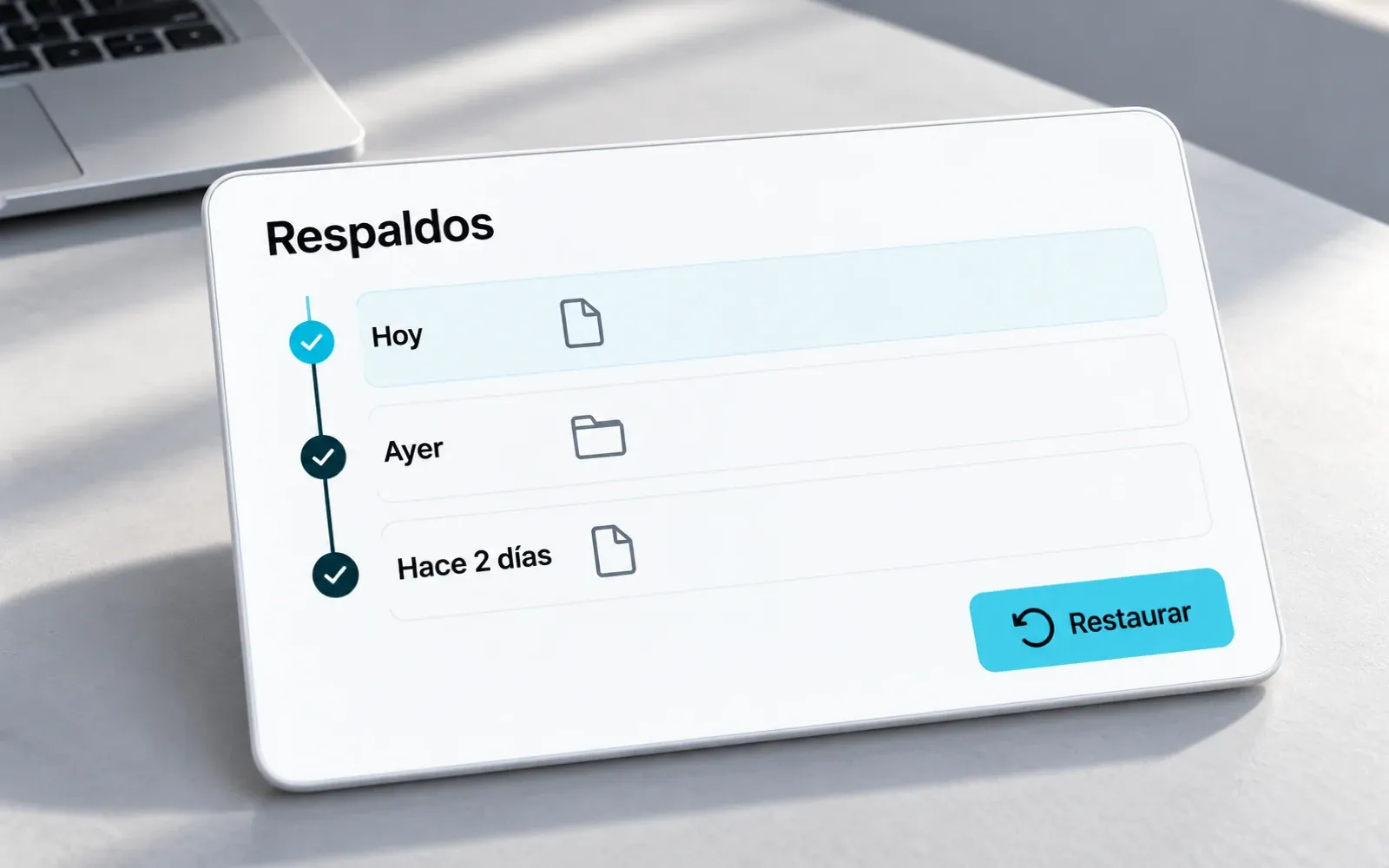 Línea de tiempo de respaldos de hoy, ayer y hace dos días con la opción de restaurar.